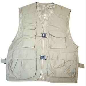Nylon utility vest with pockets beige